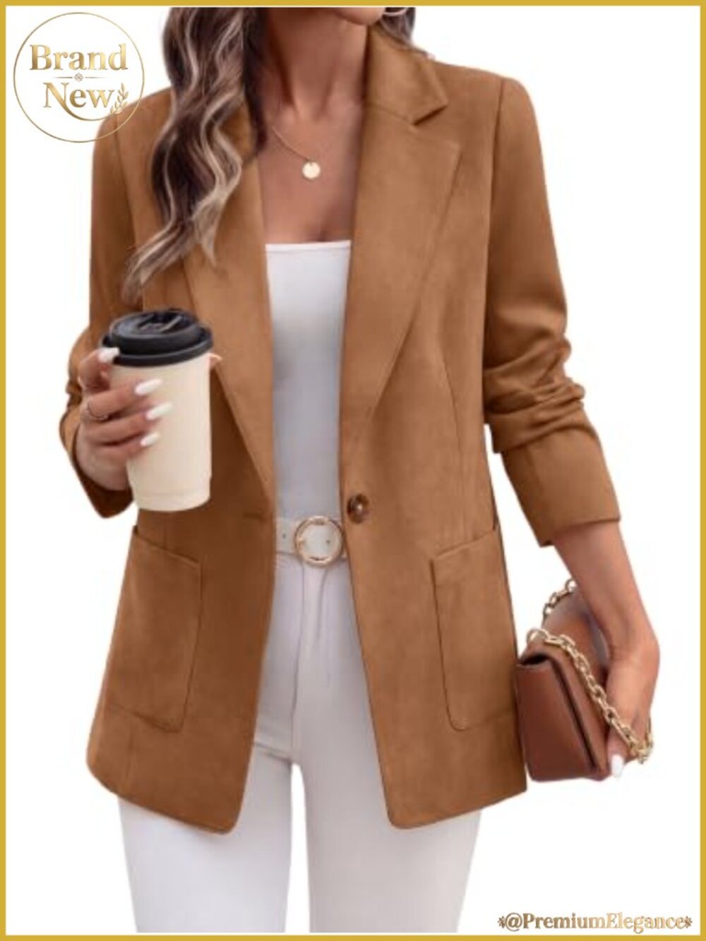 Faux Suede Blazer Business Casual Loose Fit Notch Lapel Button Womens